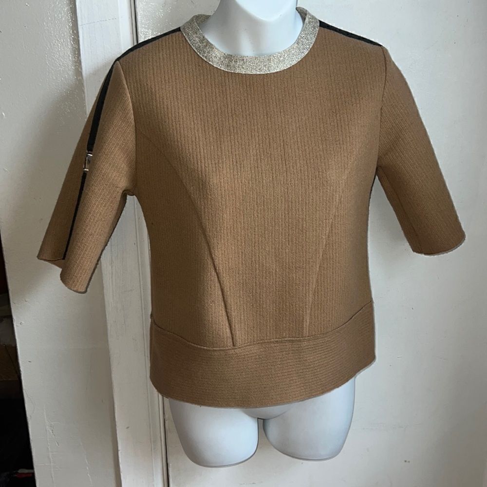 ERMANNA Tan Knit Structured Career Wear Top-38